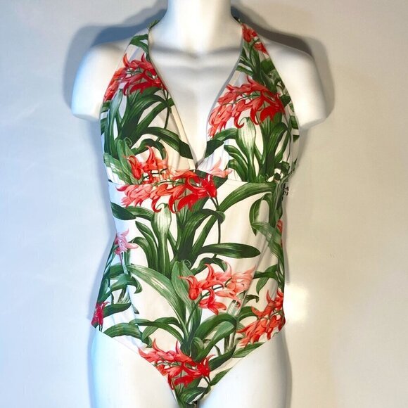 Catalina SZ 3X Tropical Halter One Piece Figure Flattering Swimsuit Beach Travel - Picture 1 of 6
